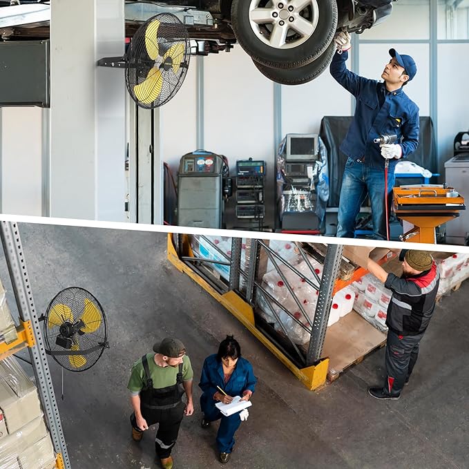 20 Inch Industrial Wall Mount Fan with 2 Pack, 5200 CFM Industrial Metal Wall Fans with Poweful Motor, 3 Speed, Heavy Duty Construction Indoor for Warehouse, Workshops, and Garage, UL Listed-PawvioPets