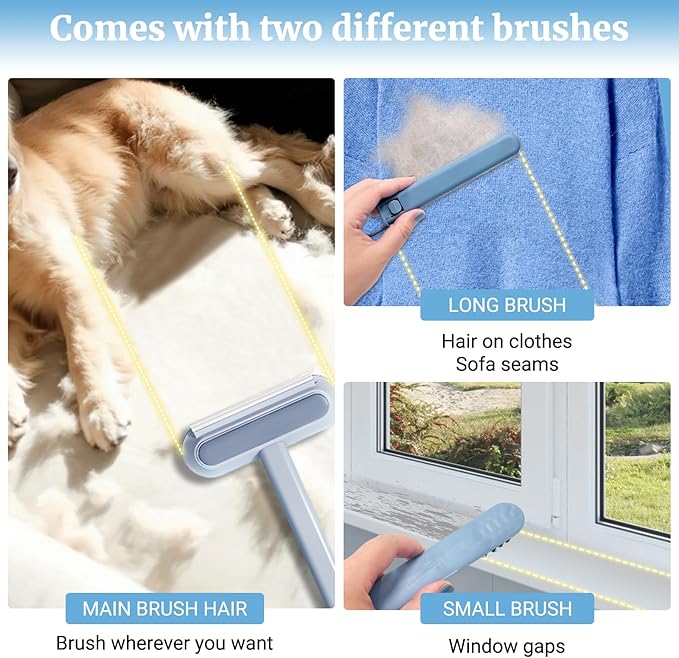 4 in 1 Multifunctional Reusable Pet Hair Remover Brush,Dog & Cat Hair Remover Tool for Couch,Bedding & Carpet,Washable Fur Remover with Dual-Sided Cleaning Brush-PawvioPets