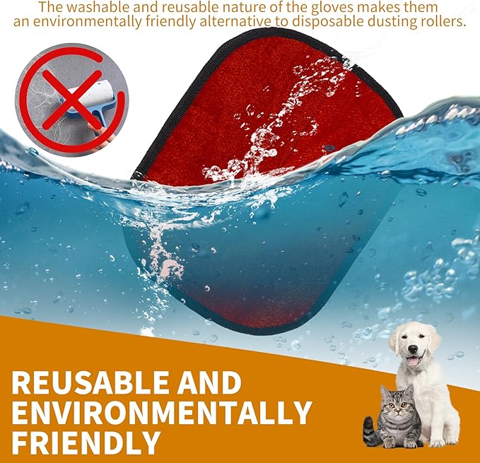 2PCS Electrostatic Pet Grooming Gloves, Reusable Hair Remover for Dog Cat Fur on Clothes Furniture Car Seat/Red-PawvioPets