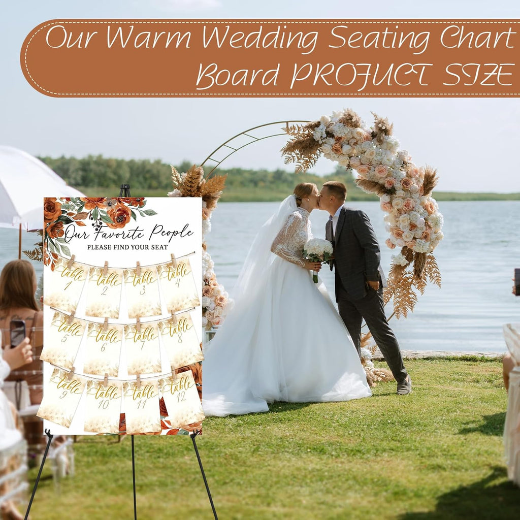 Pinkunn Terracotta Floral Wedding Seating Chart with Easel Display Stand 15.8 x 23.6 Inch Rose Wooden Rustic Seating Chart Board Please Find Your Seat Sign for Baby & Bride Shower Wedding Sign Decor