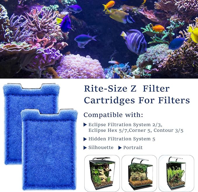 8 Pack Aquarium Filter Cartridges Rite-Size Z - Compatible with Marineland Eclipse & Emperor & Hidden Filtration System, Carbon Fish Tank Filters Replacement, Bio Media for Aquarium Filter-PawvioPets