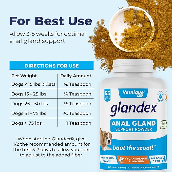 Glandex Dog Fiber Supplement Powder for Anal Glands with Pumpkin, Digestive Enzymes & Probiotics - Vet Recommended (Regular or Advanced Strength) - Boot The Scoot (5.5 oz, Vegan Salmon)-PawvioPets