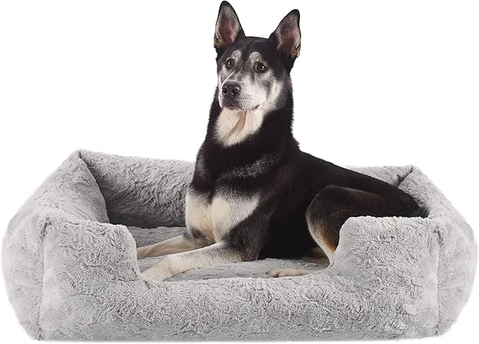 Best Friends by Sheri Lux Lounge Bed Calming Faux Fur Dog Bed, Gray, Large, 36" x 27"-PawvioPets