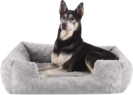 Best Friends by Sheri Lux Lounge Bed Calming Faux Fur Dog Bed, Gray, Large, 36" x 27"-PawvioPets