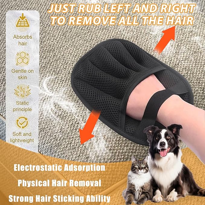 2PCS Pet Hair Removal Glove, Electrostatic Pet Hair Removal Gloves, Upgrade Efficient Grooming Gloves for Pet Hair, Clothing, Couch, Furniture, Carpet, Car Seat-PawvioPets