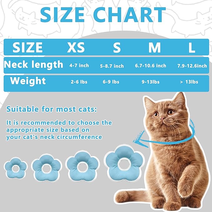 Cat Cone Collar Soft, Waterproof Cats Cones to Stop Licking After Surgery, Adjustable Soft Elizabeth Cats Collars for Wound Healing, Flower Shape Cat Recovery Collar (Blue, Small)-PawvioPets