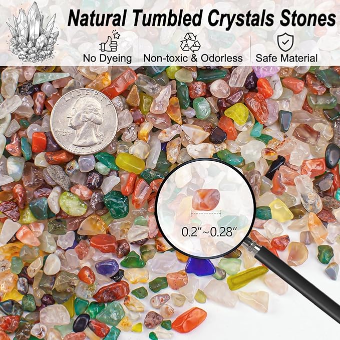 3 Lb Crystal Chips Bulk Tumbled Crushed Quartz Stones, 7 Chakra Crystal Quartz Rocks Healing Stones Pebbles for Vases Filler, Aquarium Gravel Rocks, Succulent Plants Decor-PawvioPets