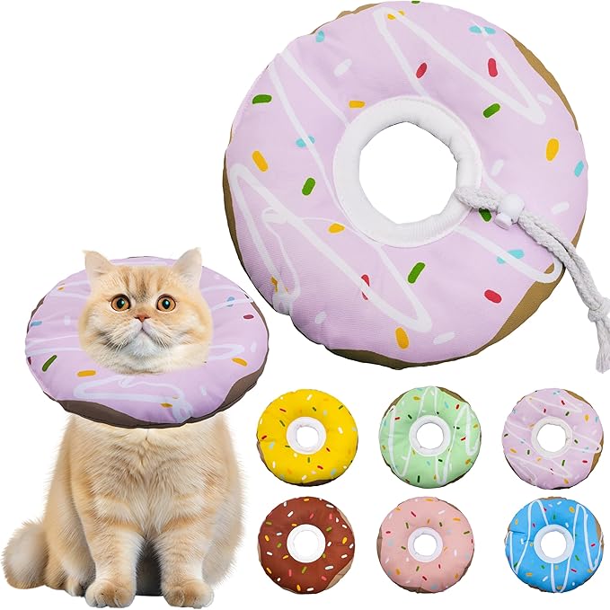 Cat Cone Collar Soft, Adjustable Cat Recovery Collar Kitten Cones to Stop Licking, Cute Donut Collar After Surgery, Cats Neck Pillow Cone Elizabethan Cones of Shame (Waterproof Purple, Medium)-PawvioPets