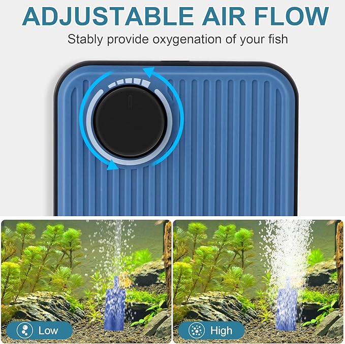 Aquarium Air Pump,Check Valves Prevent Backflow, Ultra-Quiet Fish Tank Bubbler, 5.5W Adjustable Airflow Rate Design, for Fish Tank 20 to 150 Gallons, Bonus Accessories-PawvioPets