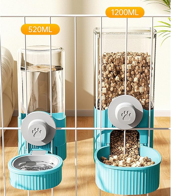 GKYZBB Hanging Automatic Food Water Dispenser,Rabbit Feeder Guinea Pig Water Bottle Food Feeder for Ferret Guinea Pig Rabbit Bunny Cage Accessories (Blue, 520ml+1200ml)-PawvioPets