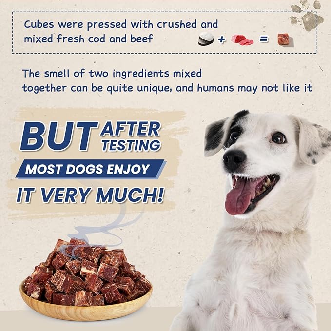 Dog Treats Training Rewards, Beef Cod Cubes, 1% Taurine Added, 12.5 oz, Rawhide Free, Grain Free, Low Fat Dog Training Rewards and Snacks, No Additives-PawvioPets