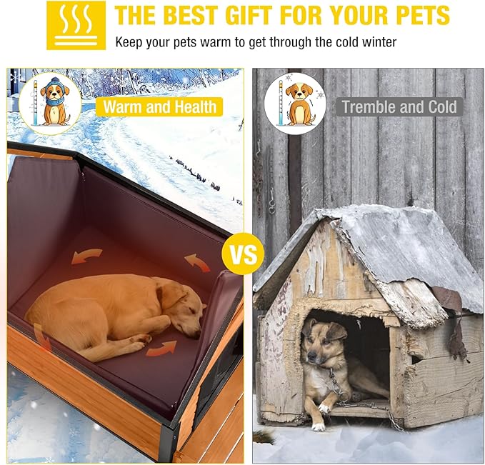 Dog House with Insulated Liner, Waterproof Dog Kennel for Small to Large Sized Dogs, Outdoor Doghouse 100% Insulated Puppy Shelter with Elevated Floor for Winter(Brown)-PawvioPets