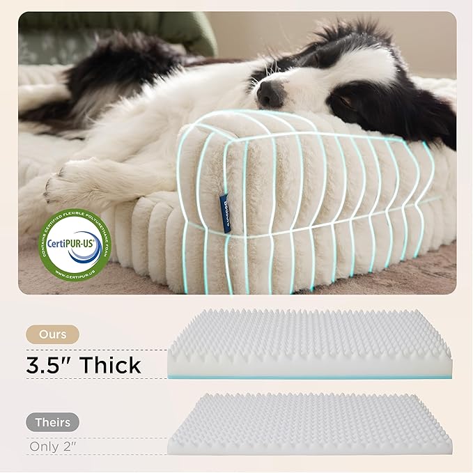 Bedsure Orthopedic Dog Beds Large Sized Dog, Waterproof Memory Foam Pet Bed with Sides, Non-Slip Bottom and Egg-Crate Foam Large Pet Couch Sofa with Washable Removable Corduroy Cover, Cream-PawvioPets