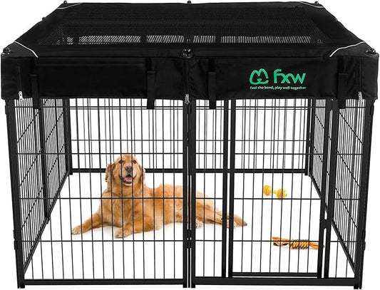 FXW Homeplus Unleashed Indoor Dog Playpen - Stress-Free and Safe Play, Heavy Duty 40 Inch 8 Wire Panels with Playpen Cover for Medium and Large Dogs, Black│Patented-PawvioPets