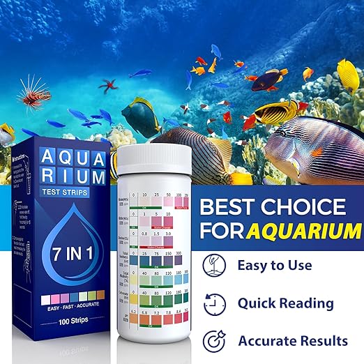 Aquarium Test Strips 7 in 1 for Freshwater 100 Strips Fish Tank Water Testing Kit for Aquarium Pond -Testing Nitrate Nitrite Hardness Chlorine pH Carbonate Alkalinity Accurate-PawvioPets
