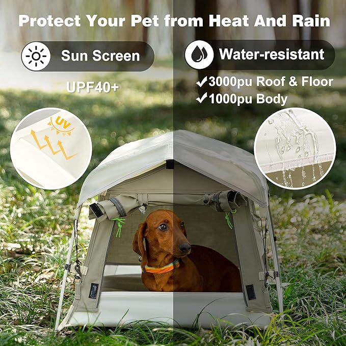 Dog Tent Cotton Fabric, Aluminum Poles and Camping Mat, Outdoor Weatherproof, Dog House Outdoor, Breathable with 2 Side Windows, Portable and Collapsible (Gray, Small)-PawvioPets