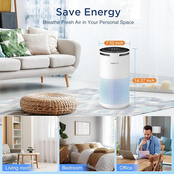 Air Purifiers for Home Large Room Up to 1500ft² with Aromatherapy, DBFIT H13 HEPA Air Purifier Air Cleaner for Smoke Pollen Dust Pet Hair Dander Odor, Portable Air Purifier with Timer (White)-PawvioPets