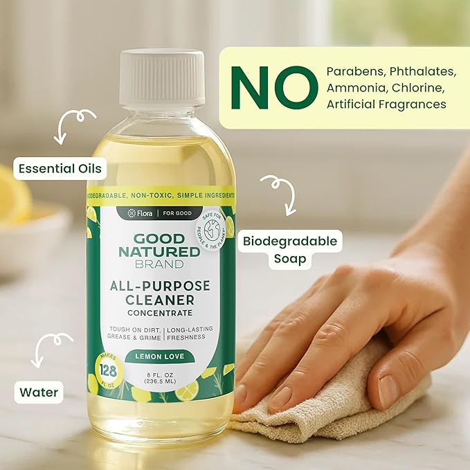Good Natured Brand All-Purpose Cleaner Concentrate | Multi-Surface Cleaner | Natural Lemon Essential Oil | Multipurpose Cleaner Concentrate All Surfaces | Lemon Love | 8oz makes 128oz-PawvioPets