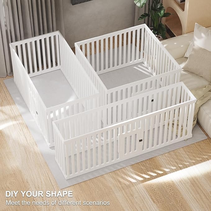 Dog Playpen with Door, 12 Panels Puppy Playpen, 25.6” H Dog Pen for Small Cats and Dogs, Pet Fence for Indoor & Outdoor, Non-Slip Pet Gate Made of Strong Plastic, White-PawvioPets