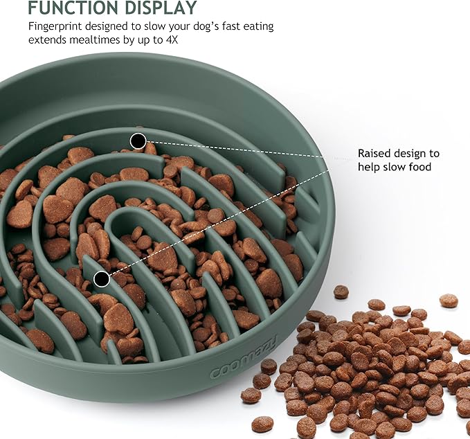 Coomazy Large Silicone Slow Feeder Dog Bowls, Interactive Puzzle Toy for Pets Food Training, Keeps Dogs Busy, Prevents Puppy Overeating (Dark Green, Large: 3.2Cup)-PawvioPets