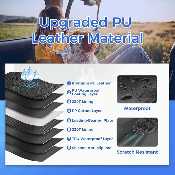 Back Seat Extender for Dogs,Hard Bottom Car Seat Cover,100% Waterproof 600D Heavy Durable Scratchproof Leather Car Dog Cover Back Seat,Non Slip Easy Clean Car Seat Protector,with Storage Bag-PawvioPets