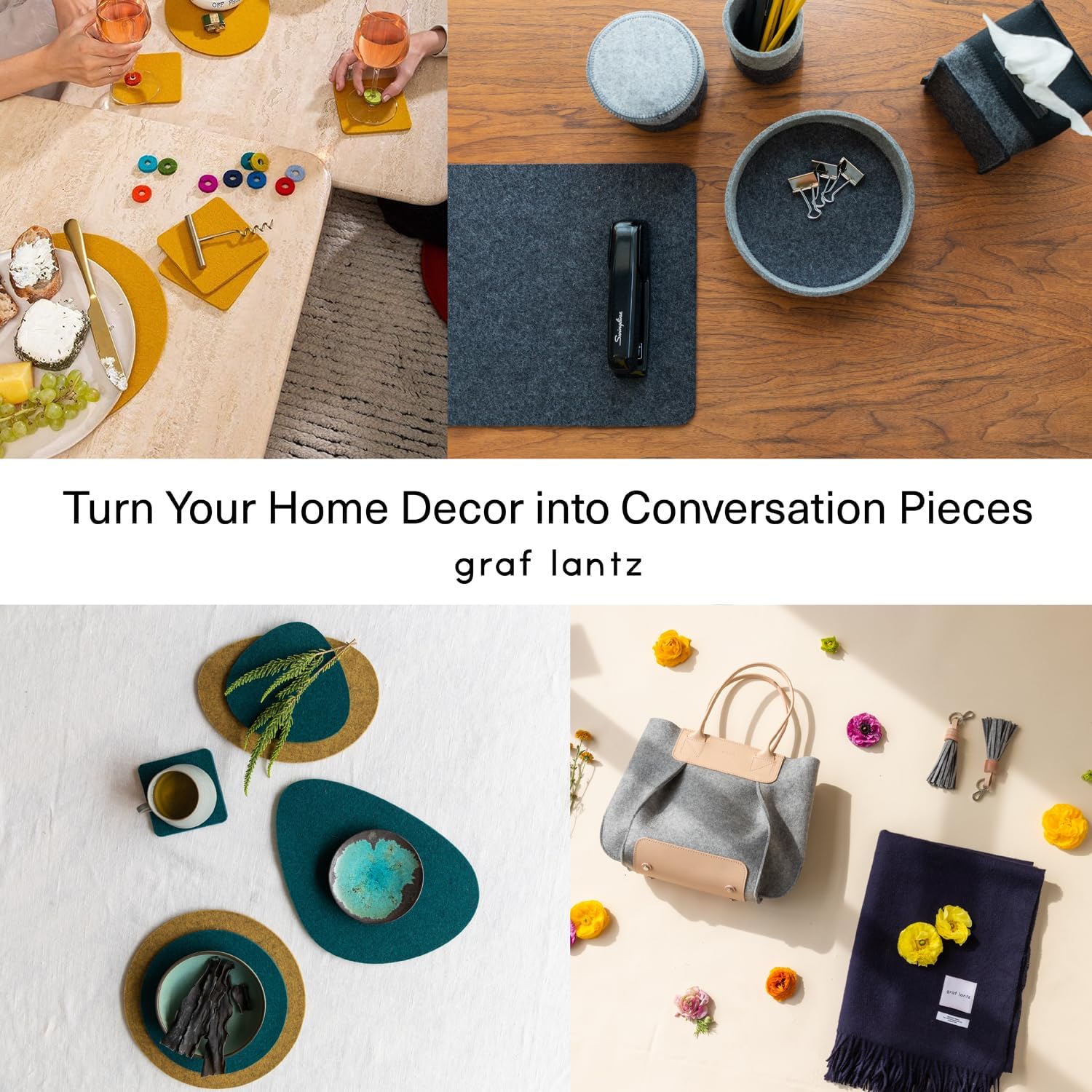 Graf Lantz - Wine-Ote's Merino Wool Wine Glass Charms (Joy) 7 Count - Drink Markers with Note Card - Reusable - 7 Colors - Boho Style - Home Decor, Party Favors & Vacation Essentials - 5mm Felt