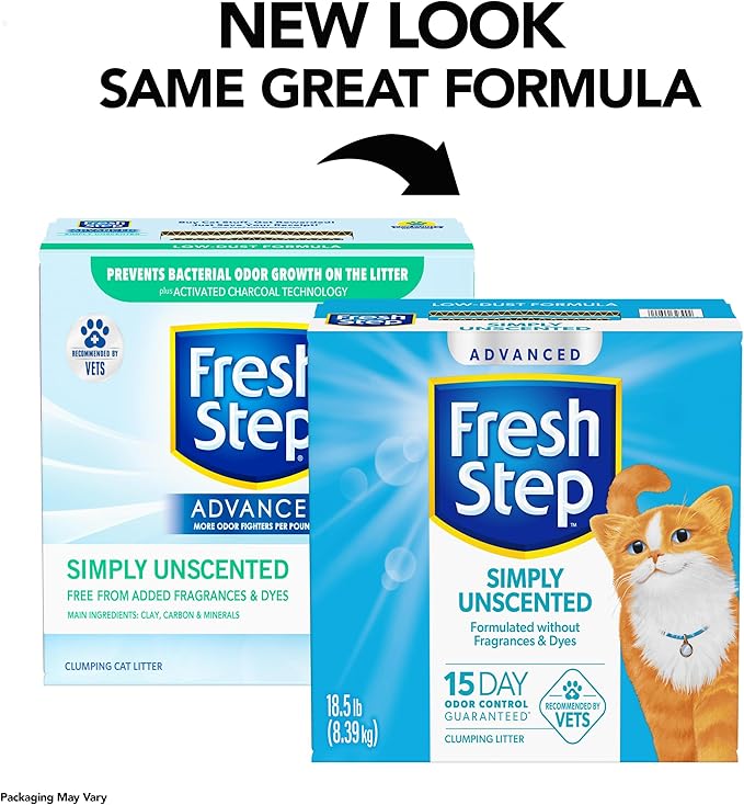 Fresh Step Advanced Simply Unscented Clumping Litter, Fresh Step Unscented Cat Litter Fights Odor on Contact, 18.5 lb. Box-PawvioPets
