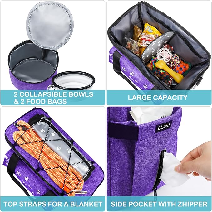 Dog Travel Bag, Airline Approved Dogs Bags for Traveling, 2 Dog 's Food Travel Container and Collapsible Bowls, Weekend Pet Travel Bags (X-Large)-PawvioPets