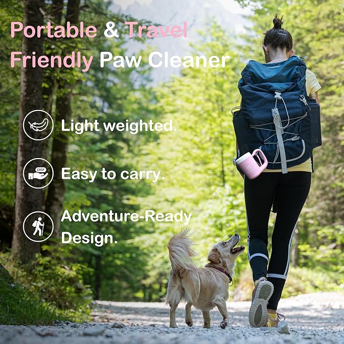 Dog Paw Cleaner for Small & Medium Dogs – Portable Paw Washer Cup with Soft Silicone Brush, Towel & Moisturizing Balm – Gently Cleans Muddy Paws After Walks (Pink, Medium)-PawvioPets