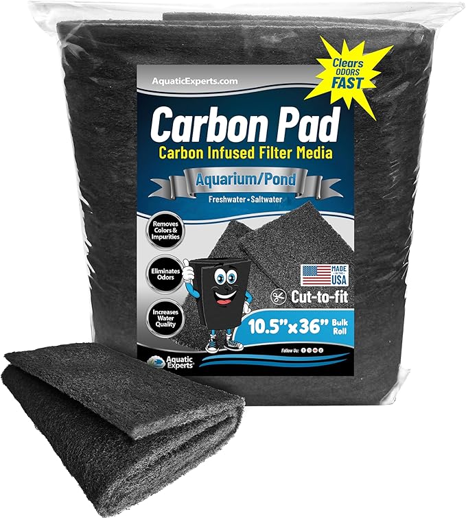 Aquarium Carbon Pad - Cut to Fit Carbon Infused Filter Pad Media for Crystal Clear Fish Tank and Ponds (10.5 Inch Width, 36 Inch Long)-PawvioPets