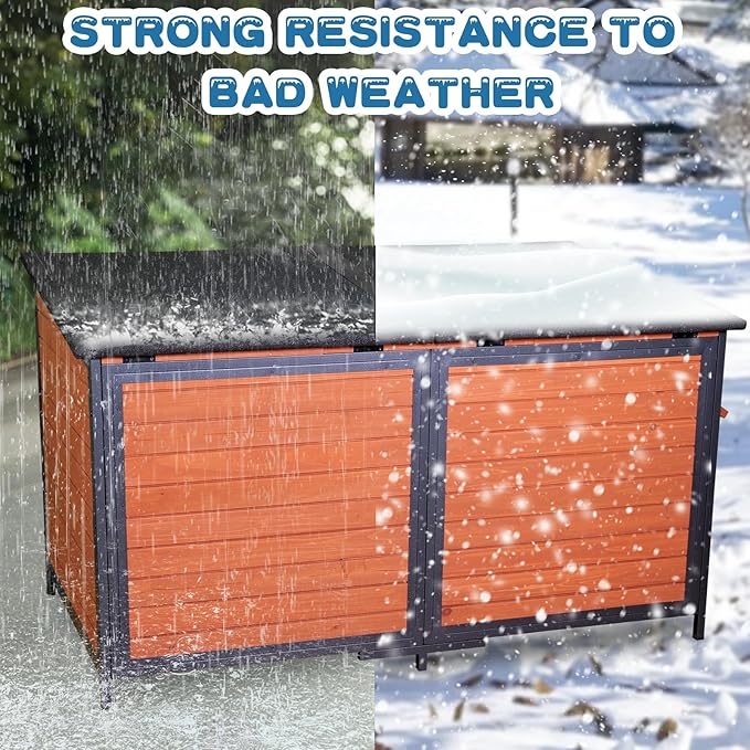 Extra Large Dog House Outdoor 59.1" L Outside Insulated Dog Kennel Weatherproof Winter, 6 Sides All-Round Foam for Small Medium Large Extra Large Dogs, Strong Metal Chew Proof Frame Window-PawvioPets