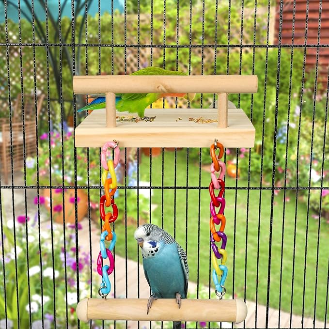 Bird Perches Cage Toys Parrot Wooden Platform Play Gyms Exercise Stands with Acrylic Wood Swing Ferris Wheel Chewing for Animals Green Cheeks, Baby Lovebird, Chinchilla, Hamster Budgie-PawvioPets