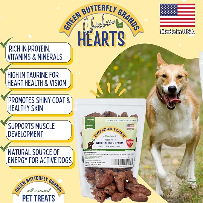 Freeze Dried Chicken Heart Dog Treats Made In USA. All Natural Freeze-Dried Raw Snacks for Dogs and Cats. One Ingredient. High Protein. Heart Health. Irresistible Training Treat-PawvioPets