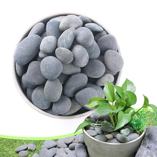 2.4LB River Rocks,Mexican Beach Pebbles for Plants,Potting,Garden Landscape Stone Paving Stone Grey 1Inch - 2Inch-PawvioPets
