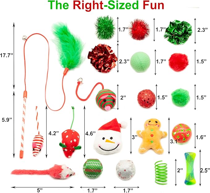 Fashion's Talk Holiday Festive Red Variety Pack Gift Box Cat Toy with Catnip, Box 20 Count-PawvioPets