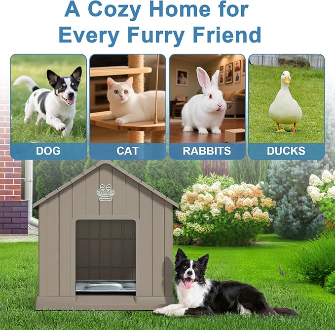 Dog House Indoor Outdoor for Small to Large Sized Dogs Resin Outdoor Dog House with Ventilation Puppy Shelter with Elevated Floor, Easy to Assemble, Blue-PawvioPets
