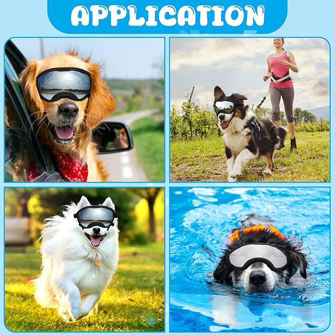 Dog Goggles for Large Dogs, UV Wind Dust Fog Protection, Soft Frame Adjustable Dog Sunglasses, Summer Driving & Winter Snow Eyewear, Tactical Pet Glasses with Elastic Strap (Black)-PawvioPets