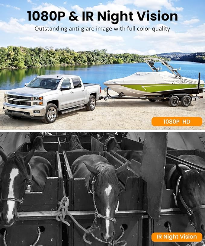 AUTO VOX Wireless Backup Camera Solar Magnetic: with 7.2" DVR 1080P 2 Split Recording Monitor, Dual Antenna Stable Signal,IP69K & 1-Min Install,HD IR Night Vision for Truck, Trailer, RV, Camper-PawvioPets