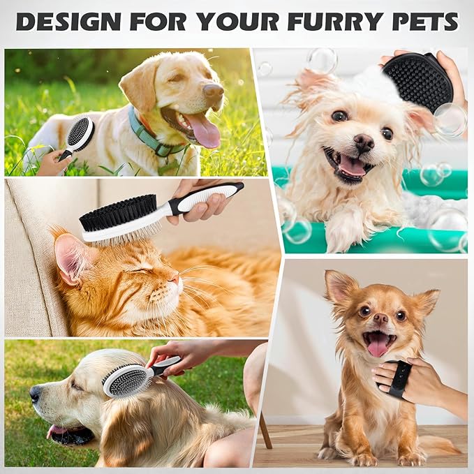 2PCS Pet Grooming Tools - Double-Sided Brush for Shedding and Bathing, Suitable for Short/Long Haired Dogs Cats and Horses, Deshedding Dog Brush, Mane & Tail Combs for Horses - Pet Supplies (White)-PawvioPets