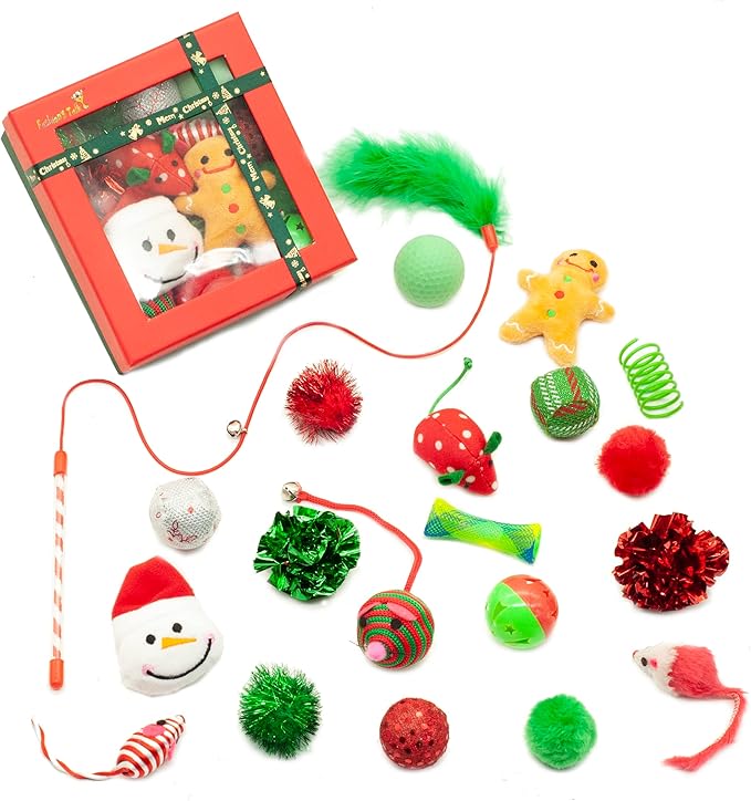 Fashion's Talk Holiday Festive Red Variety Pack Gift Box Cat Toy with Catnip, Box 20 Count-PawvioPets