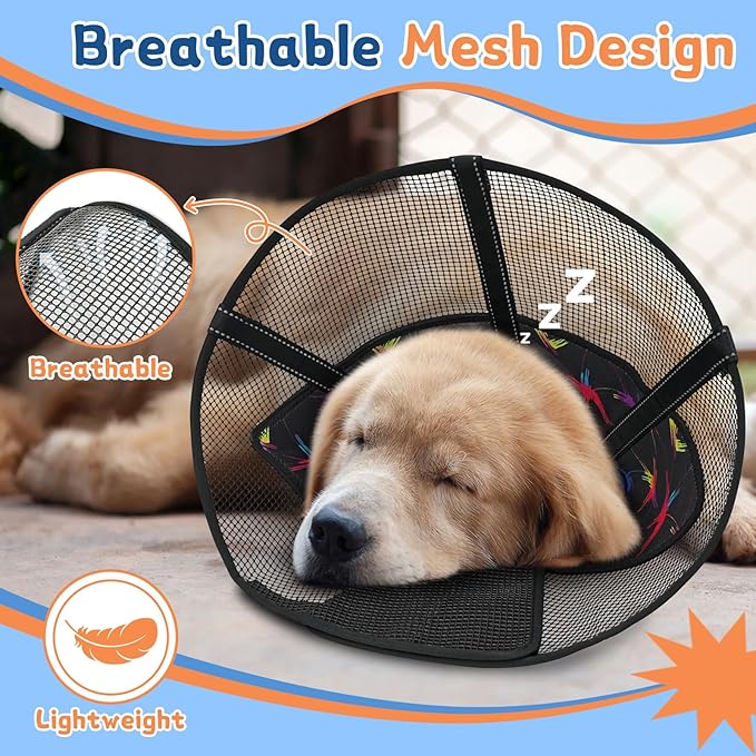 Dog Cone Collar to Stop Licking: Breathable Mesh Elizabeth Recovery Collar Alternative with Soft Padded After Surgery Neuter Spay Wound, for Large Medium, Small Dogs, Normal Eating and Drinking-PawvioPets