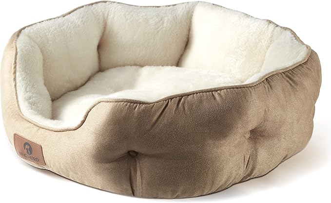 Asvin Medium Dog Bed for Medium Dogs, Cat Beds for Indoor Cats, Pet Bed for Puppy and Kitty, Extra Soft & Machine Washable with Anti-Slip & Water-Resistant Oxford Bottom, Light Brown, 25 inches-PawvioPets