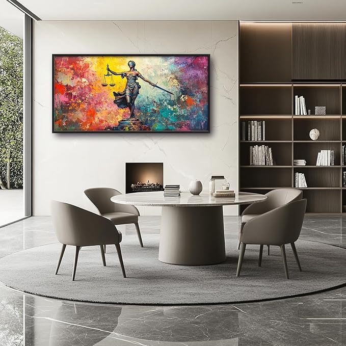 Extra Large Lady Justice Framed Wall Art for Living Room,Oversized Scales of Justice Pictures Wall Decor,Abstract Colorful Canvas Print Painting Modern Artwork Bedroom Office Bathroom 60L" x 30W"-PawvioPets