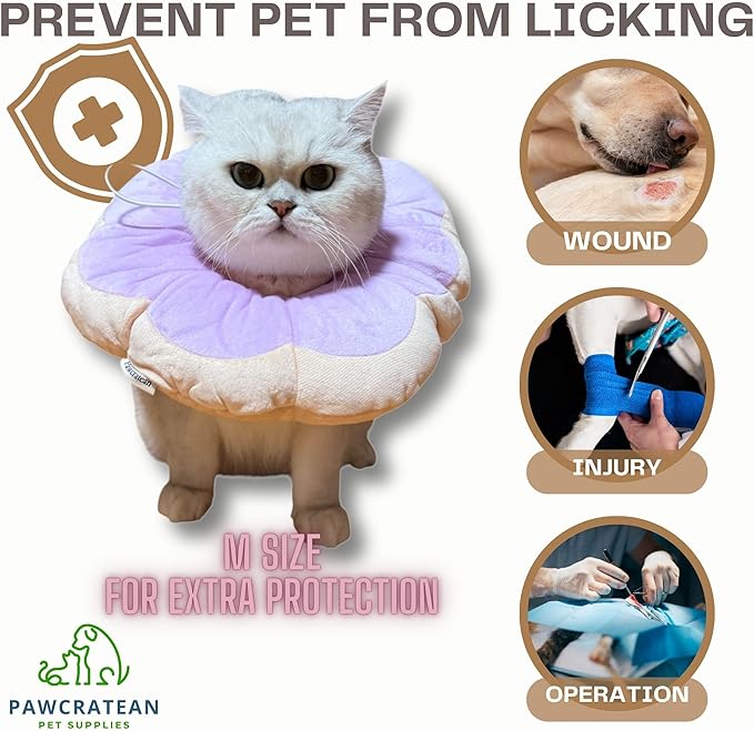 Adjustable Comfy Flower Style Elizabeth Collar for Cats Puppies Soft Recovery Cone Pet Protective Neck Collar (Purple, Medium)-PawvioPets