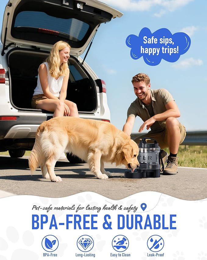 Dog Water Bottle Travel Bowl, 77oz Large Portable Dog Water Bowl Dispenser, Leakproof Pet Drinking Bottle Dispenser for Hiking Camping Walking Travelling Beach Car Trips, BPA Free, Black-PawvioPets