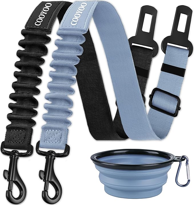COOYOO Dog Seat Belt,3 Piece Set Retractable Dog Car Adjustable Seatbelts for Vehicle Nylon Pet Safety Heavy Duty & Elastic & Durable Car Harness for Dogs-PawvioPets