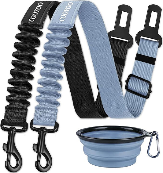 COOYOO Dog Seat Belt,3 Piece Set Retractable Dog Car Adjustable Seatbelts for Vehicle Nylon Pet Safety Heavy Duty & Elastic & Durable Car Harness for Dogs-PawvioPets