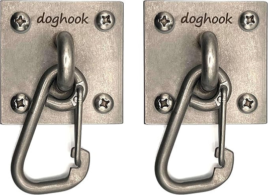 Canine Hitch- Secure Dog Leash Parking Wall Large Hook with Clip 2 Pack - Tie Out Stainless Steel & ABS Mounting Plate for Strength - Practical Lead Management for Home & Business-PawvioPets
