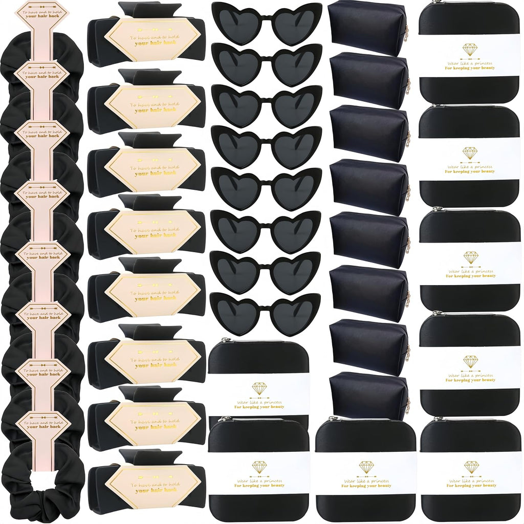Bridesmaid Scrunchies Proposal Gifts Bachelorette Hair Claws Clips Girls heart sunglasses for Wedding Party Favors (40pcs Black box)