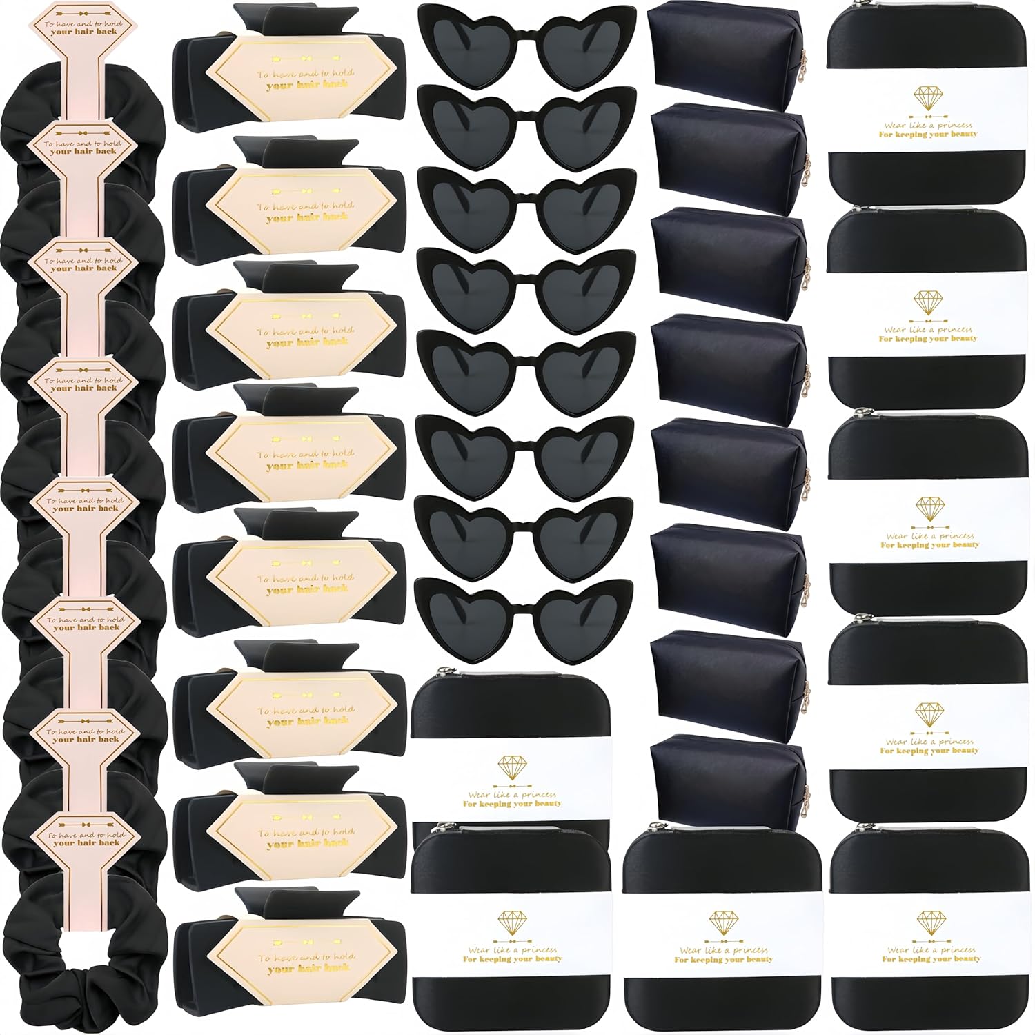 Bridesmaid Scrunchies Proposal Gifts Bachelorette Hair Claws Clips Girls heart sunglasses for Wedding Party Favors (40pcs Black box)